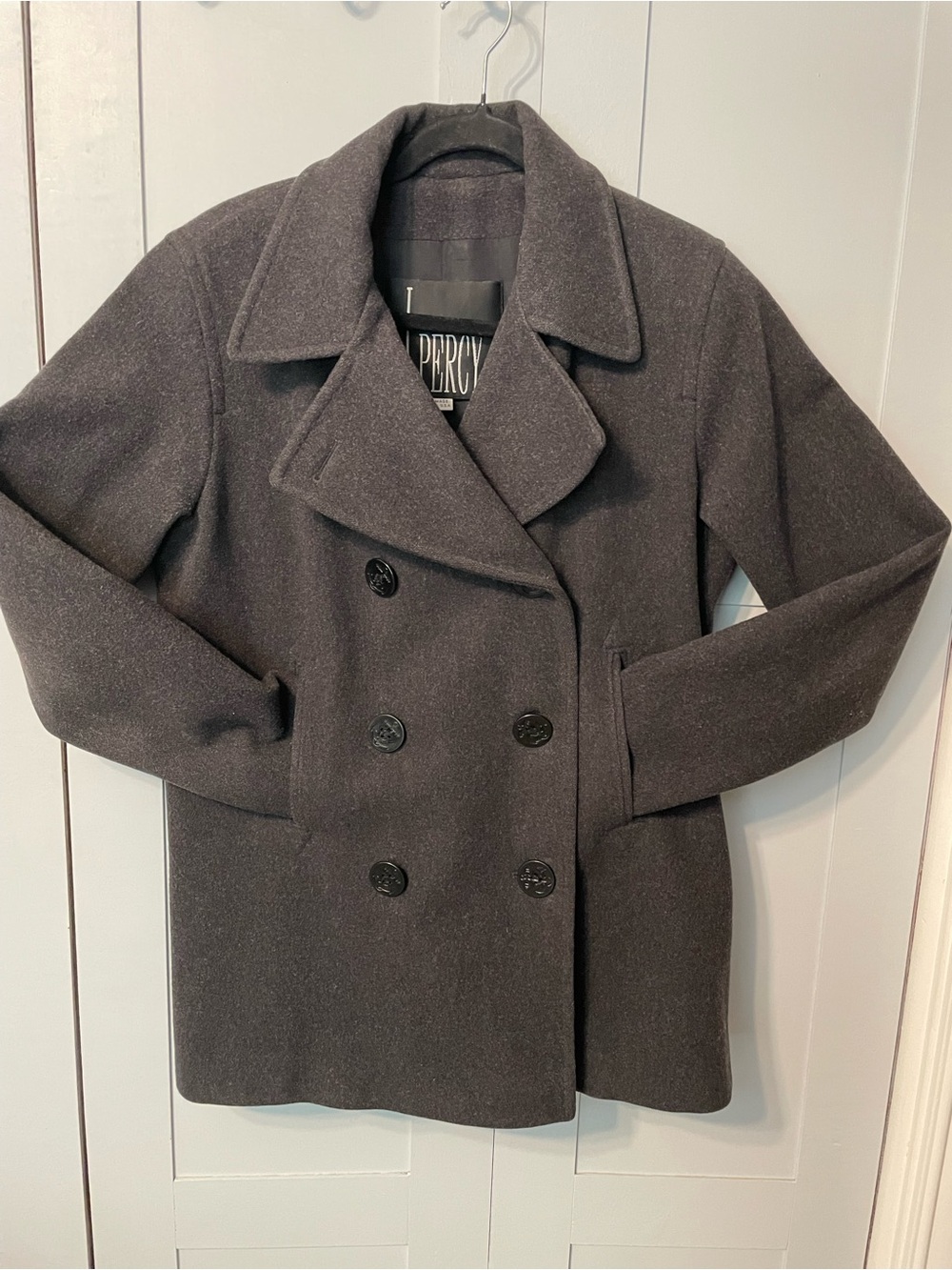 Perceptions Women's Double-Breasted Pea Coat in Charcoal Gray